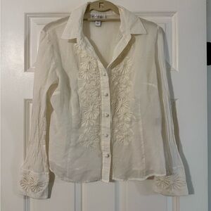Vintage Talbots Silk Cotton Elegant White Embroidered Women's Top size 10